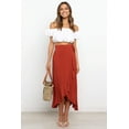 thumbnail image 3 of Wenseny Women’s Satin Asymmetrical Long Wrap Skirts Ruffled Hem Midi Skirt Red XL, 3 of 7