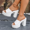 thumbnail image 6 of Xdegoge Flatform Sandals for Women Open Toe Chunky Block Heel Slip On Mules Glossy Patent Finish Treaded Sole Dressy Evening Party Footwear, 6 of 9