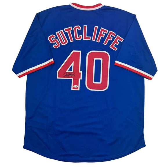 Autographed/Signed Rick Sutcliffe Chicago Blue Baseball Jersey Beckett BAS COA