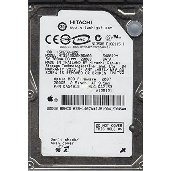 HTS542520K9SA00, PN 0A54915, MLC DA2153, Hitachi 200GB SATA 2.5 Hard Drive