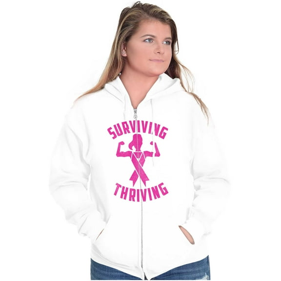 Breast Cancer Surviving & Thriving Zip Hoodie Sweatshirt Women Brisco Brands S