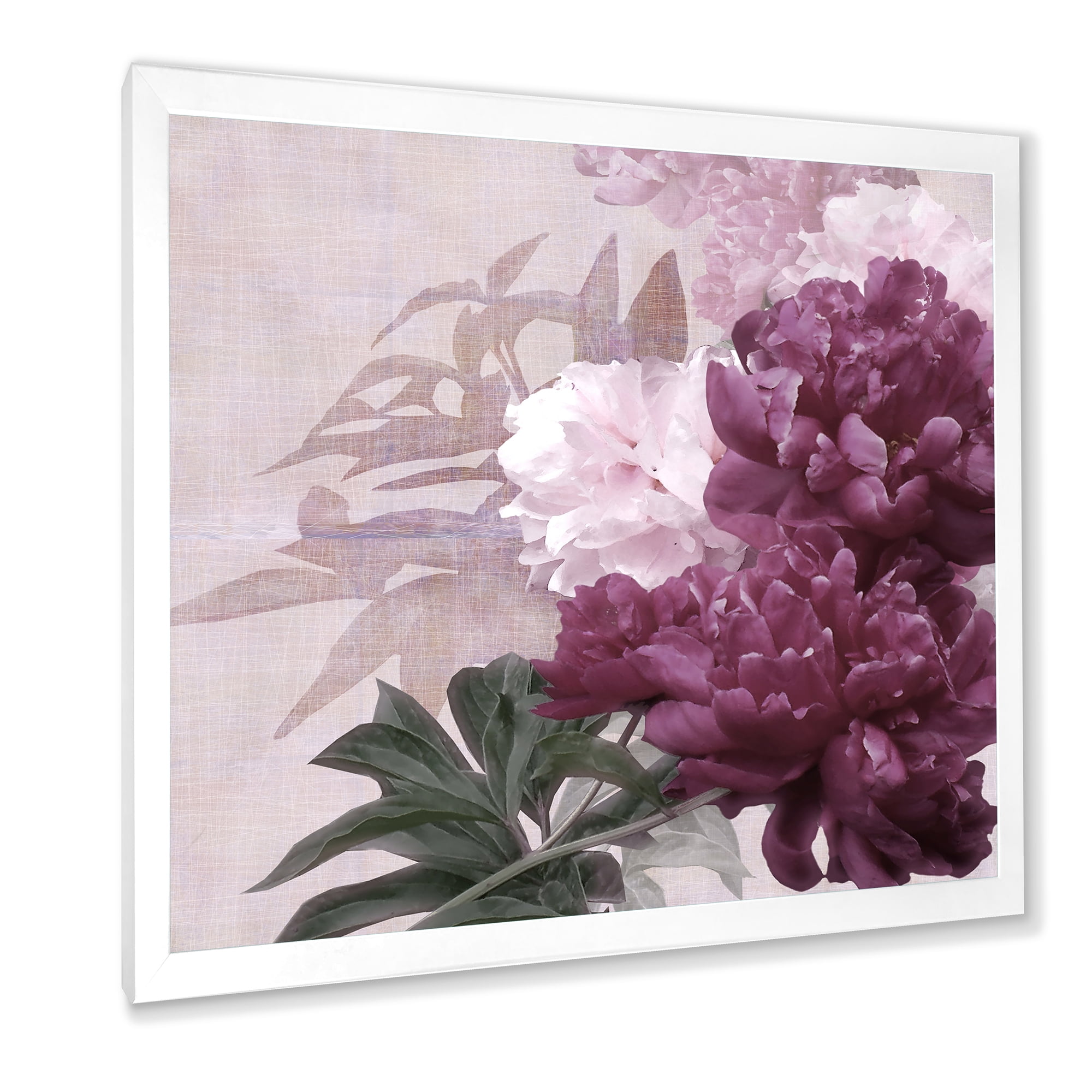 Designart 'Ancient Pink and Purple Flowers I' Traditional Framed Art Print