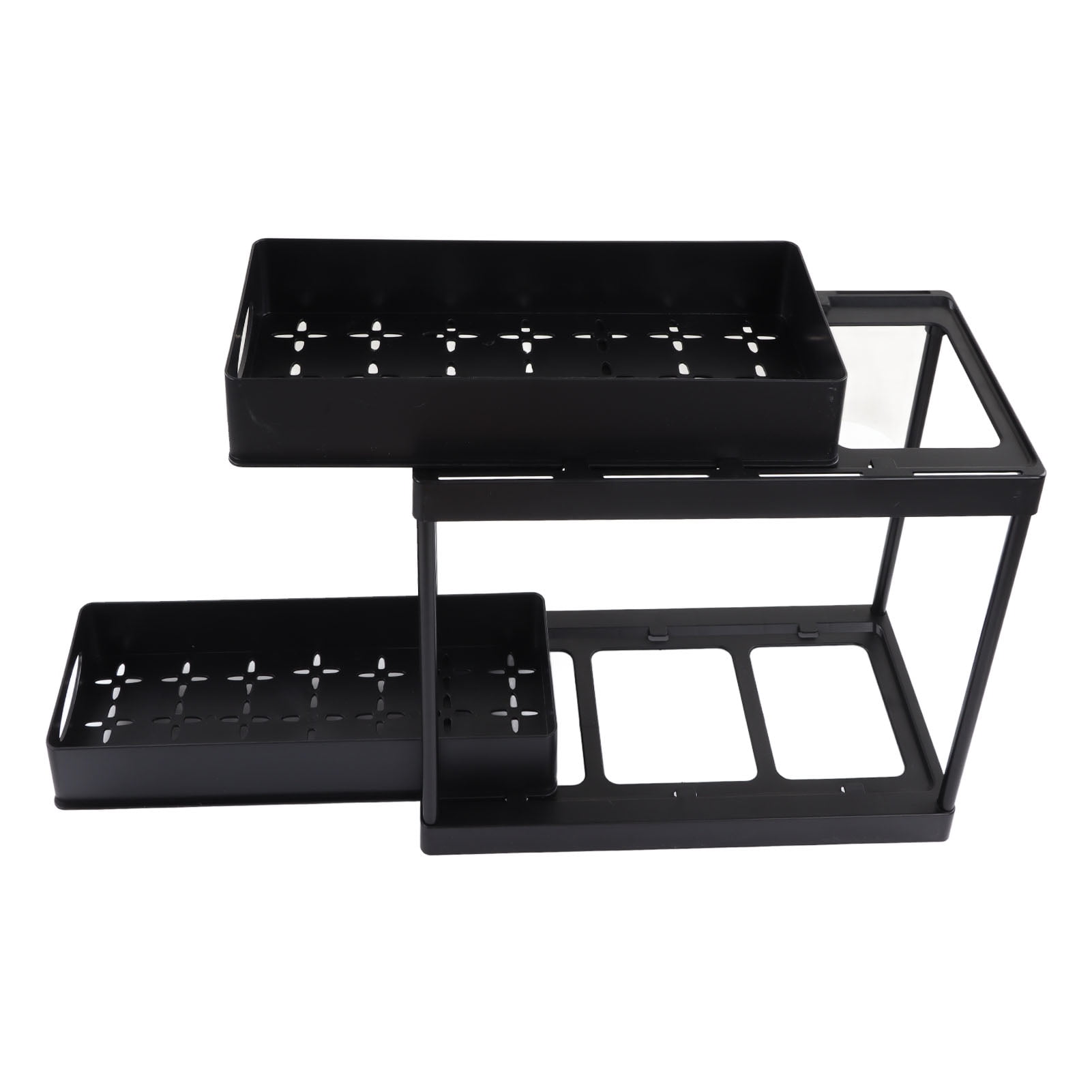 LAZIOEGR Premium 2-Tier Under Sink Organizer, Sliding Pull-Out Cabinet Storage Shelf Basket Rack for Bathroom Kitchen and Laundry Room, Matte Black (16.14 inches / 41 cm)