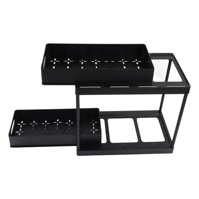 Under Sliding Cabinet Basket Organizer, Easy To Clean Under Sink Organizer ABS Material Multipurpose Easy To Install For Kitchen Black,White