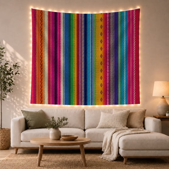 Vibrant Striped Geometric Motifs on a Woven Canvas, Energetic Boho for Art Lovers, Textile Wall Art Decor, Housewarming Gift Tapestry Wall Hanging for Living Room and Bedroom