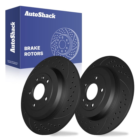 AutoShack Rear Solid Drilled & Slotted E-Coated Brake Rotors Black Finish 2-PC Set Replacement for 2011-2019 Ford Explorer 2011-2014 Ford Edge 2011-2015 Lincoln MKX NightGuard 13.02" (330.6 mm)