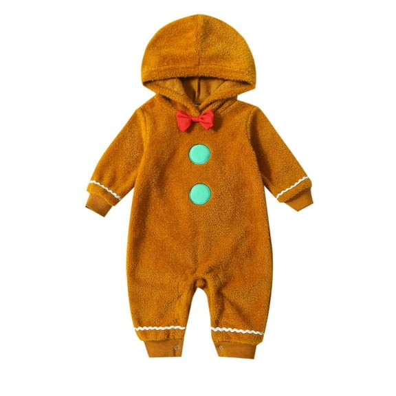 Baby Sweetie Newbor Baby Girls Boys Christmas Fuzzy Gingerbread Man Cute Hooded Romper Long Sleeve Jumpsuit