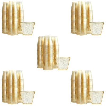 

60X Golden Plastic Cup Disposable Water Cup Golden Powder 90OZ Juice Cup Dessert Cup Mousse Cup Wedding Decoration