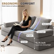 King Size Futon Sofa Bed, Boneless Foldable Couch Bed, Fuffy Chenille Fabric Sofa, Chaise Lounge, Multi-Functional DIY Modern Upholstered Deep Seat Couch for Living Room & Office(Light Grey)