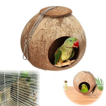Natural Coconut Shell Bird Nest Parakeet House Hut Parrot Cage Feeder ...