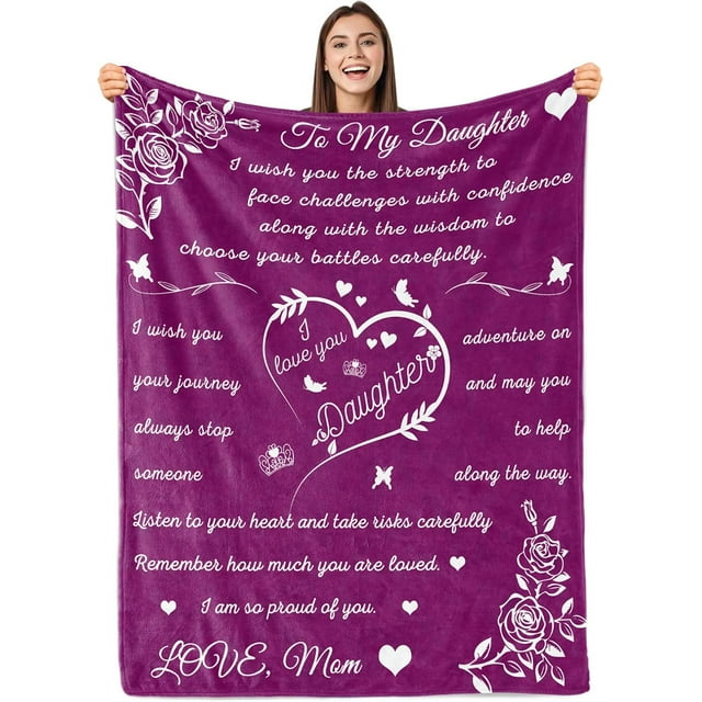 LHSHID Daughter Blanket Daughter Blankets from Mom Dad Birthday for Daughter I Love You Daughter Presents to My Daughter Daughter Soft Bed Flannel Letter Throw Blanket 60"x80"