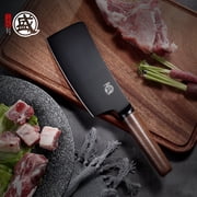 MITSUMOTO SAKARI 7 inch Japanese Nakiri Chef Knife, Professional Black Titanium Coated Vegetable Kitchen Knife, German Premium Alloy Steel Cooking Chefs Knives (Walnut Handle)