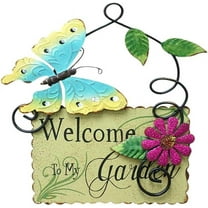 Metal Garden Welcome Sign with Butterfly Decor, Outdoor Hanging Welcome Sign for Garden Decoration Yard Decor