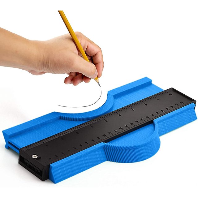 Medidor de contorno de 25 cm, forma duplicada y perfil irregular para plantilla de corte, herramienta profesional de trazado de plástico Abs para pisos de carpintería (azul
