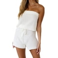 thumbnail image 2 of Off Shoulder Women Casual 2 Pieces Tank Tops & Elastic Waist Shorts Suit, 2 of 5