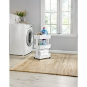 Mainstays 3-Tier Plastic Rolling Laundry Cart, Arctic White