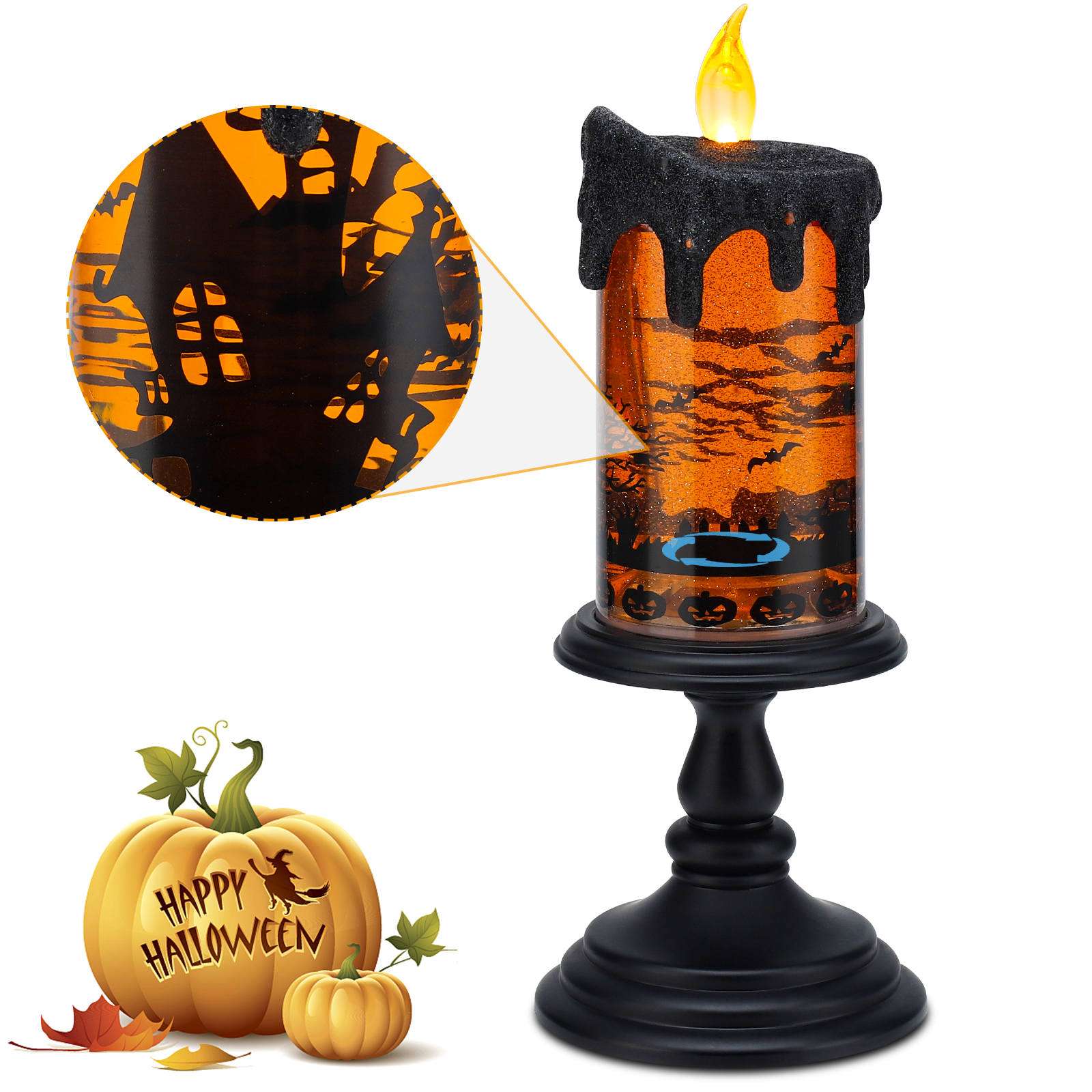 Halloween Snow Globe Candles Lighted Lamp, Lighted Flameless Candles with Water Glitter Swirls and Spooky Moving,Battery Operated
