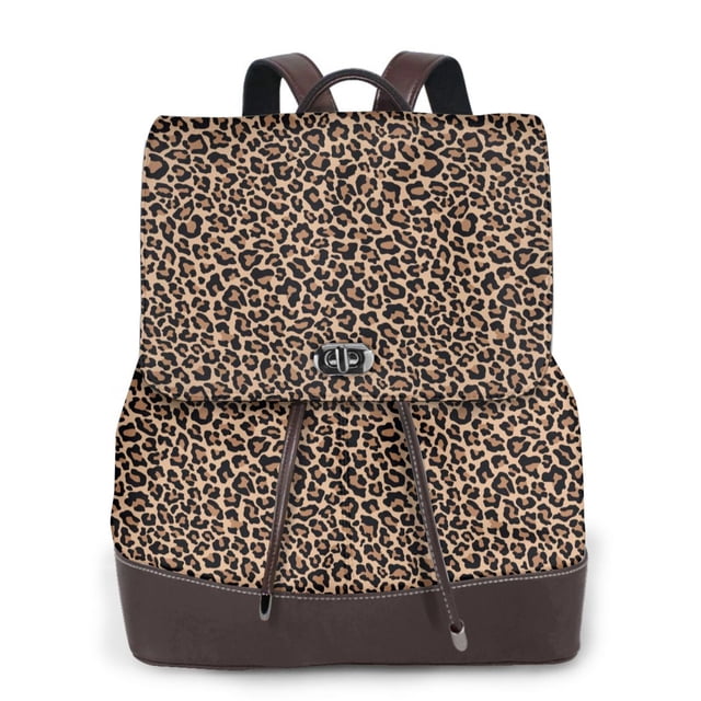 Easygdp Brown Leopard Mochila de Cuero para Mujeres, Bolso de Hombro, Bolsos de Mano de Moda para Trabajo y Viajes