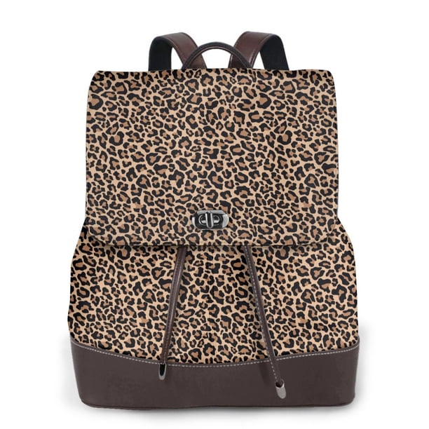 Easygdp Brown Leopard Mochila de Cuero para Mujeres, Bolso de Hombro, Bolsos de Mano de Moda para Trabajo y Viajes