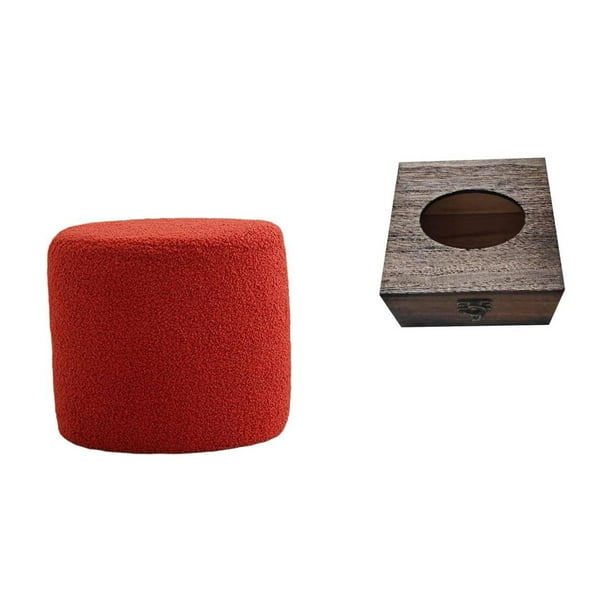 Reposapiés Otomano Redondo, Banco, Silla, Sofá Cilíndrico, Taburete De Té Con Caja De Pañuelos De Madera, Dispensador De Pañuelos Faciales, Organizador, Bandeja Para Guardar Toallas De