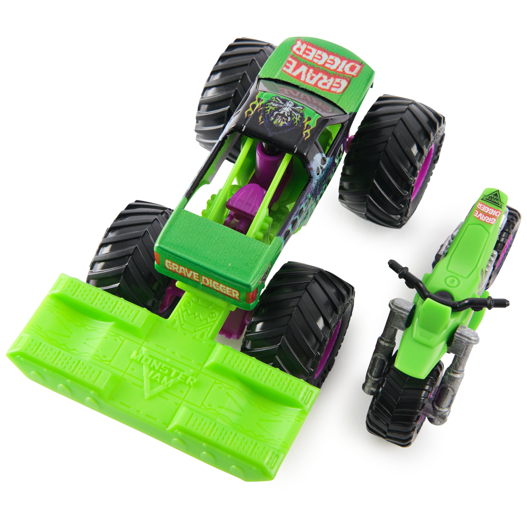 Monster Jam Grave Digger Monster Truck and Dirt Bike Vehicle 2-Pack, 1:64 Scale