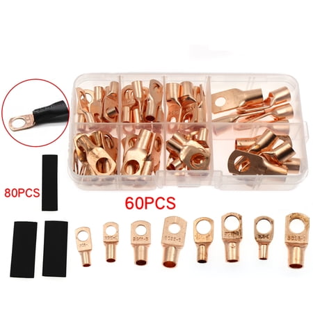 140Pcs Copper Battery Cable Lug Ring Terminals Heat Shrink Tubing Connectors Kit 140Pcs Copper Battery Cable Lug Ring Terminals Heat Shrink Tubing Connectors Kit