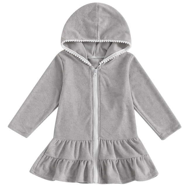 EnJoCho Kids Girls Cover Ups for Swimwear Toddler Hooded Towel Beach Robe Terr𝗒 Cloth Solid Swim Coverups Ruffl𝖾 Bathing Suit