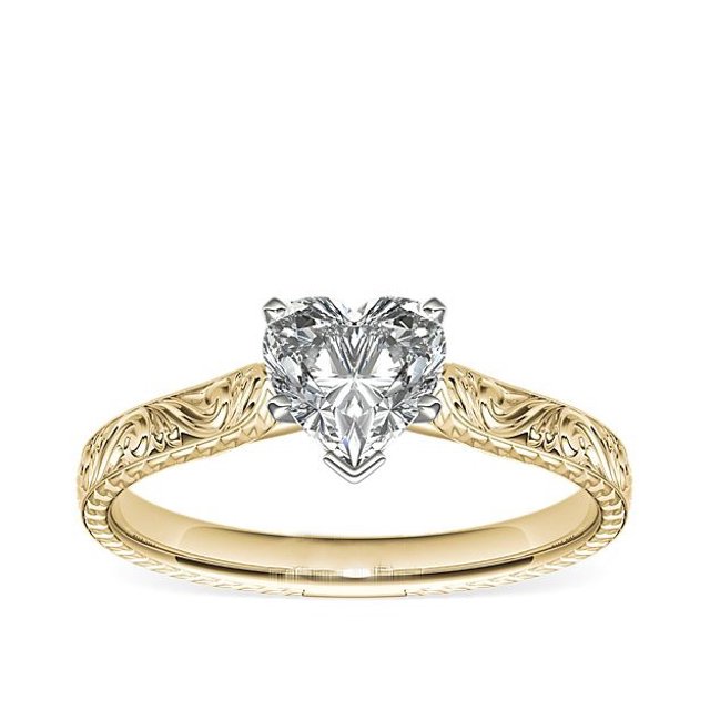 1.00 T.C.W Heart Shape Natural Diamond Latest Design Solitaire Wedding Ring for Ladies Solid 14K Yellow Gold Size 8