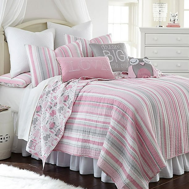 Levtex Home Gillian Owl Reversible Twin Quilt Set in Pink/Grey