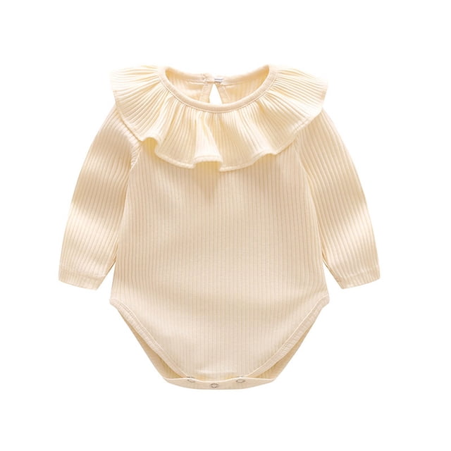 2025 Baby Boys Girls Romper Spring Fall Solid Color Jumpsuit Ribbed Cotton Long Sleeves Jumpsuit Beige