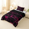 thumbnail image 2 of Manfei Abstract Neon Square Twin Comforter Sets, Geometric Line Bedding Set, Pink and Black, Black Reversible 2 Pieces, 1 Comforter and 1 Pillowcase, 2 of 6