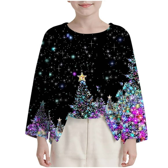 Birdeem Children's Christmas Print Long Sleeve Round Neck Shirt, Suitable for Boys and Aged, Funny Christmas Shirts, Boys Christmas Shirt