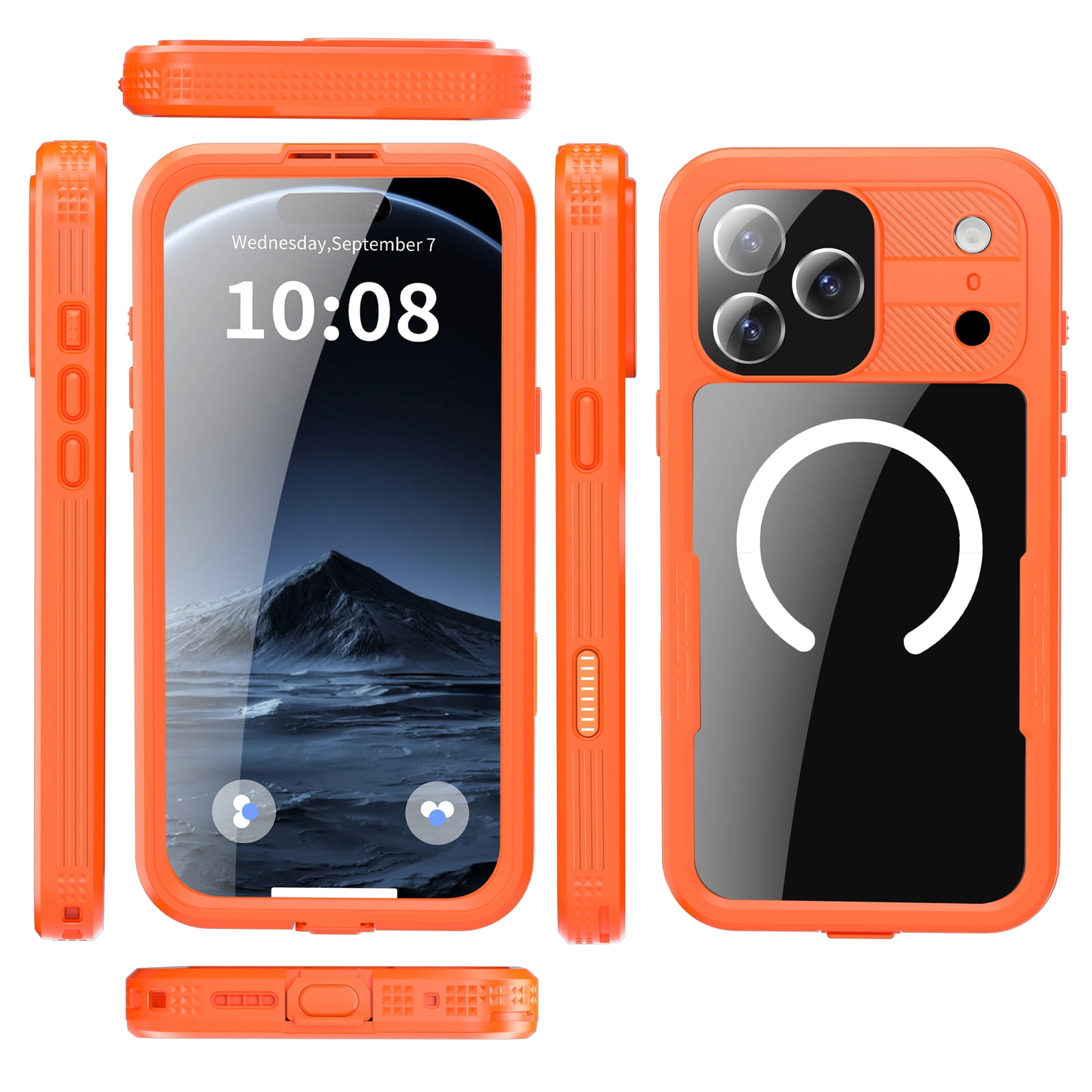 Dteck for iPhone 17 Pro Max Waterproof Case Compatible with MagSafe, Magnetic Waterproof Full Body IP68 Underwater Case Built-in Screen Protector Military Grade Shockproof Case for Men Women,Orange