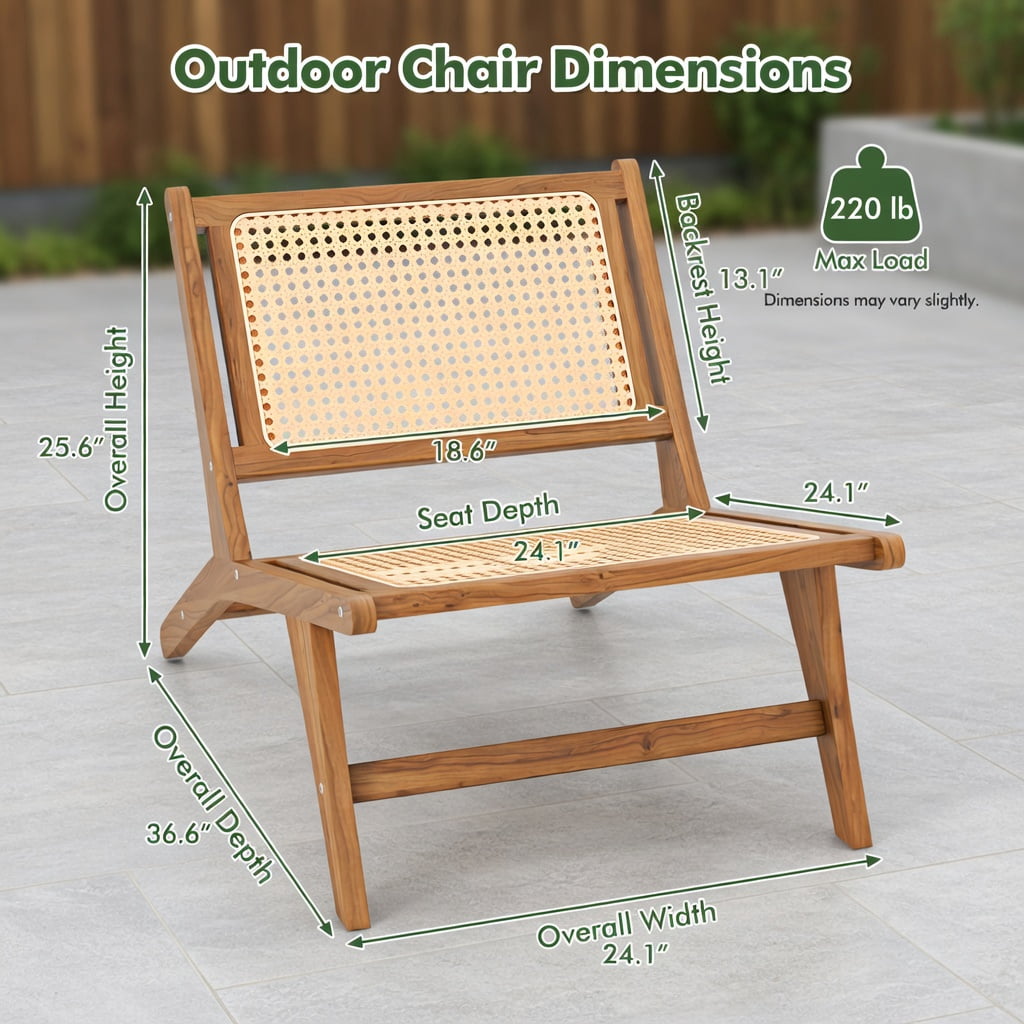 Hommoo Teak Wood Dining Chair with Handwoven Rattan Seat & Backrest, Indoor Accent Chair for Living Room, Kitchen & Bedroom, Natural
