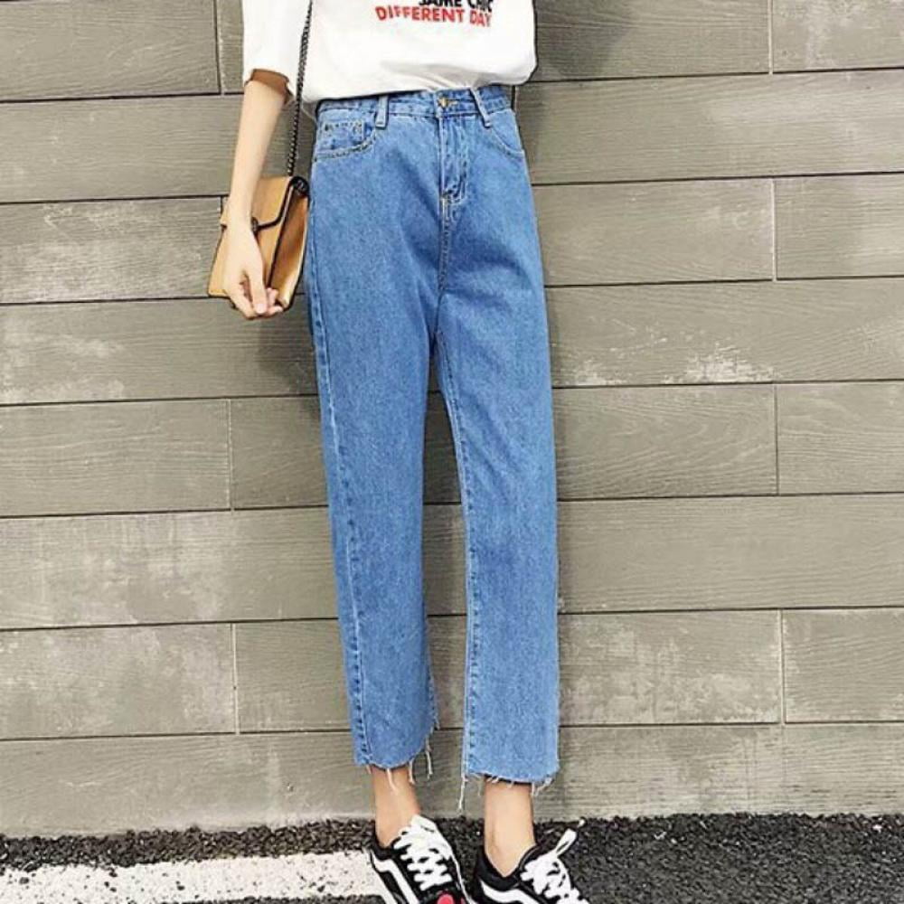 CUTELOVE - Autumn Jeans Mujer Solid High Waist Harem Pants Fashion Casual  Loose Style Ankle-length Straight Jeans - Walmart.com - Walmart.com