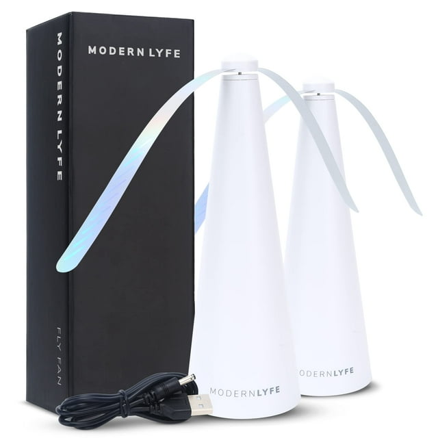 Abanicos para moscas para mesas - Funciona con pilas USB o AA - Matamoscas para cenar al aire libre o comida en fiestas, restaurantes, mesa al aire libre, girador de moscas, mantiene alejadas a las mo