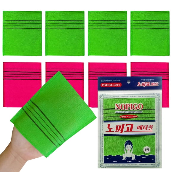 NOPIGO Manopla de baño exfoliante asiática coreana para eliminar la piel muerta. Exfoliante corporal. Guantes exfoliantes para exfoliación corporal (verde4 rojo4)