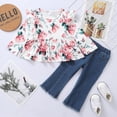 thumbnail image 3 of NZRVAWS Baby Girls Outfits For Fall Winter Floral Print Long Sleeve Round Neck Top Ripped Jeans Pants 2Pcs Clothes Set 12-18 Months, 3 of 8