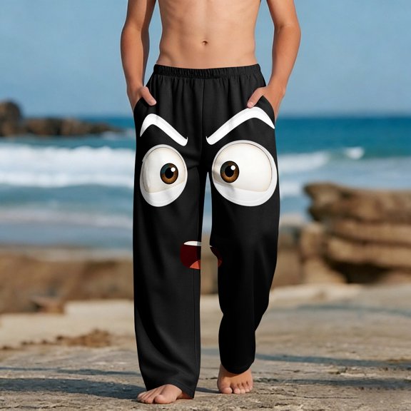 Qunyiney with Pockets Pants for Boys Graphic Funny Pants Relaxed Fit Wide Leg Beach Elastic Waist Pants Size 4