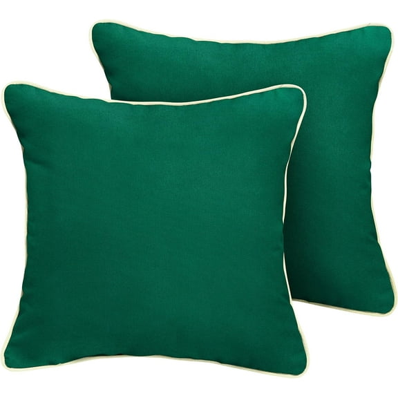 Mozaic Company Sunbrella Indoor/ Outdoor Corded Pillows, Canvas Forest Green and Canvas Natural, Set of 2