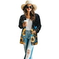 thumbnail image 2 of SCRAWLGOD Sunflower Butterfly Womens Light Weight Cardigan Sweaters Long Sleeve Ladies Cardigan Jacket Size L Stretchable Sweater Coat with Pockets for Park, 2 of 7