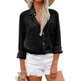 thumbnail image 2 of Jzuxvd Womens Button Down Shirts Gauze Cotton Dress Shirt Long Sleeve Oversized Solid Tunic Tops with Pockets Black XXL, 2 of 6