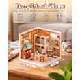 thumbnail image 3 of Robotime DIY Miniature House Kit, Furry Friends' Home Super Creator, Mini Dollhouse Building Set with LED Light, Tiny House Craft Kit for Home Decor, 3D Puzzle Toys Gifts for Adults Teens, 3 of 9