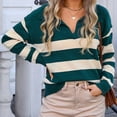 thumbnail image 4 of Amidoa Womens Sweaters Long Sleeve Green V-Neck Striped Lightweight Collared Fall Sweaters Womens Cardigans L, 4 of 7