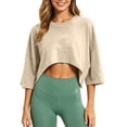 thumbnail image 5 of DYTTDG Women's Loose Fit Cropped Top | Round Neck 3/4 Sleeve Casual Workout T-Shirt Pullover, Sporty Everyday Top, 5 of 8