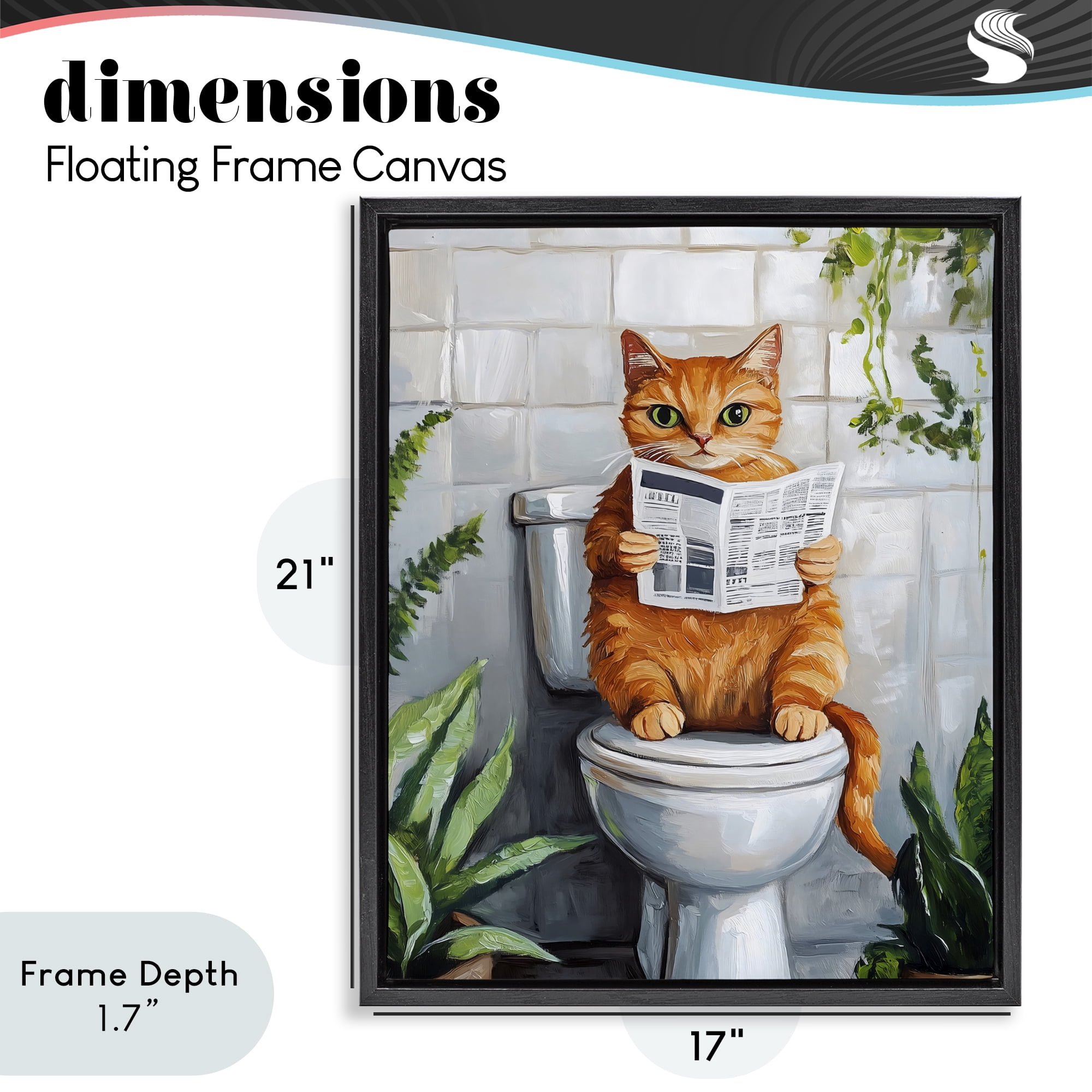 Stupell Industries Orange Cat Reading Paper Black Framed Floater Canvas Wall Art, design by The Prints Vibe