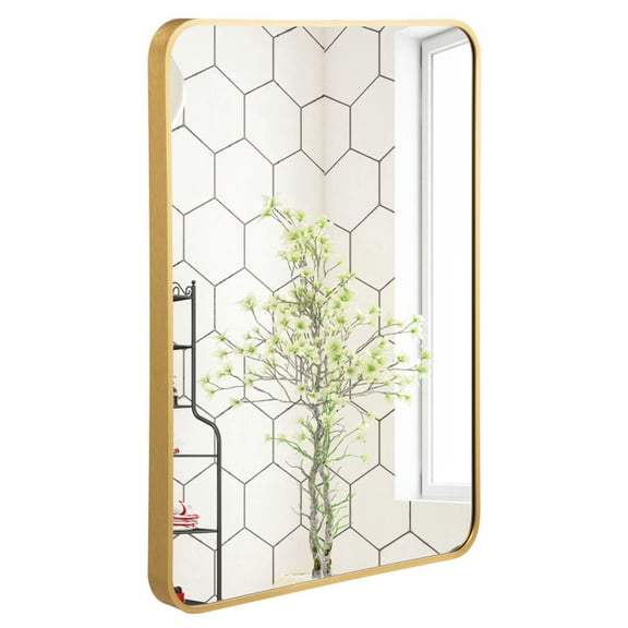 Spaco Metal Framed Bathroom Mirror with Rounded Corners-Golden, Mirrors for Wall