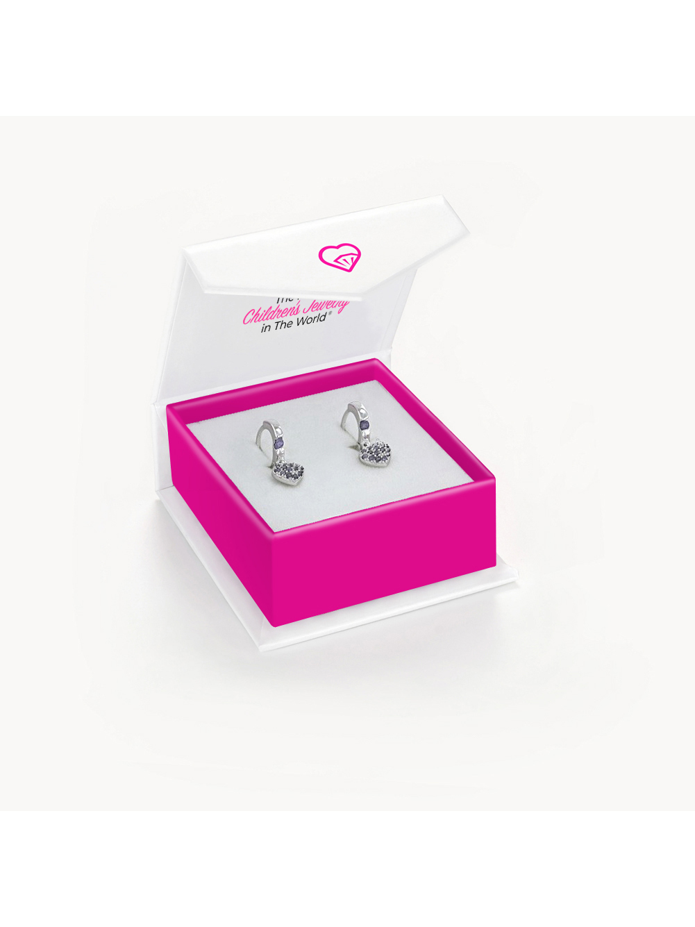 925 Sterling Silver Girls Small Hoop Purple CZ Heart Dangle Earrings Toddler