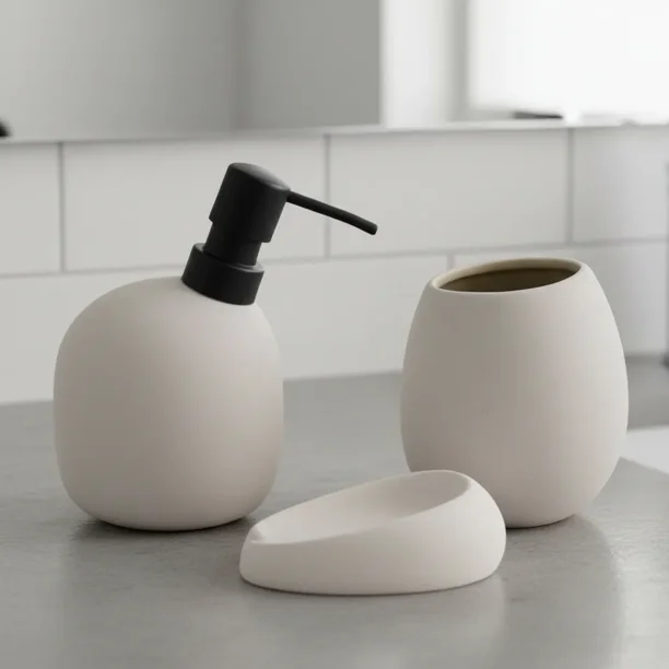 Set de Baño 3 Piezas de Cerámica Moderna Diseño Asimétrico Minimalista