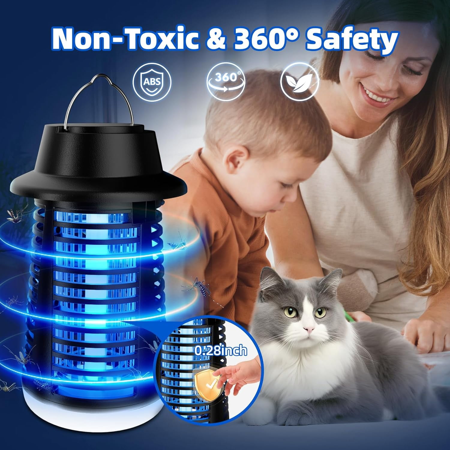 Bug Zapper Outdoor Indoor, Mosquito Zapper, Fly Trap, Waterproof Insect Killer, 3800V Electric Fly Zapper for Home, Patio, Camping, Kitchen, Black, KN-06